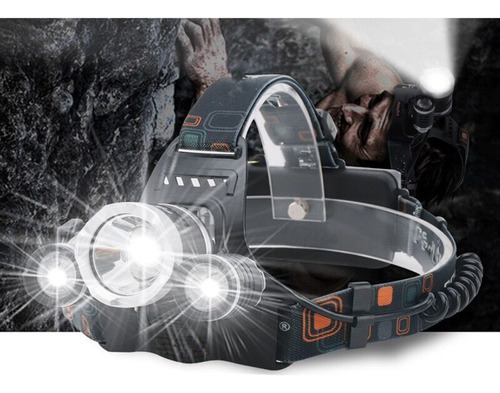 Lanterna Cabeça Triplo 3 Led Profissional Farol Recarregável Cor da lanterna Preto