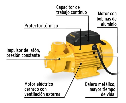 Bomba periférica periférica monofásica Pretul BOAP-1/2P3 0.5hp color amarillo 60Hz 127V