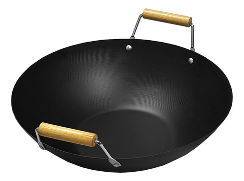 Wok Chapa Antiadherente Con Asas De Madera 34 Cm Diámetro