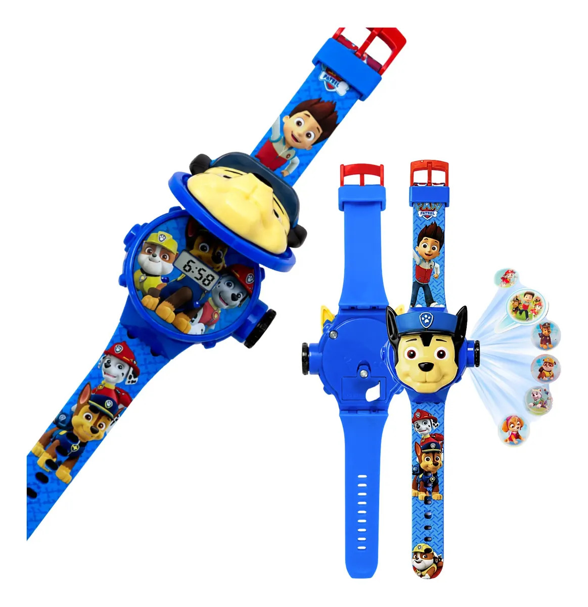 Relógio Infantil Projetor Patrulha Canina Chase 6 Imagens Azul