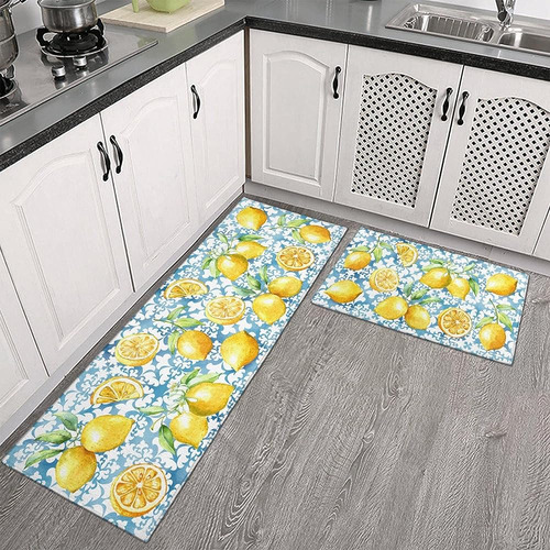 Culturalnav Kitchen Mat Set Of 2 Non Slip Lemon Kitchen Runn