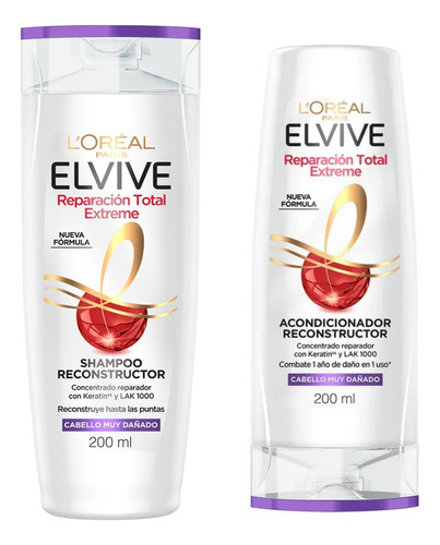 Combo Loreal Paris Elvive Rep Total Extreme Shampoo+acond200