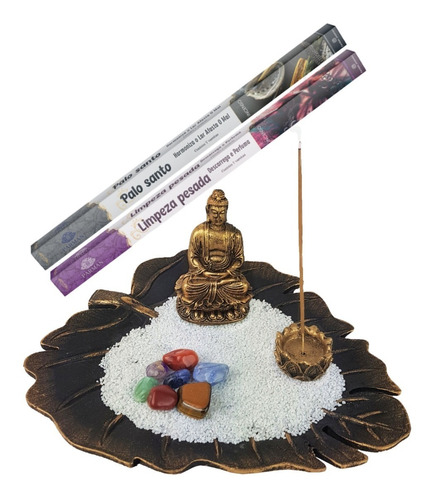 Buda Hindu Meditando C/ Incensário Na Folha +2 Caixa Incenso