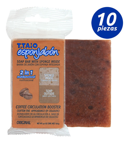 10 Piezas Esponjabon Cafe Anti Celulitis 2 En 1 T.taio