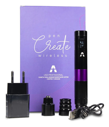 Maquina Pen Create Wireless - Preto C/ Roxo Para Tatuagem