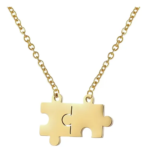 Collar Para Mujer Con Dije Puzzle Rompecabezas Color Oro