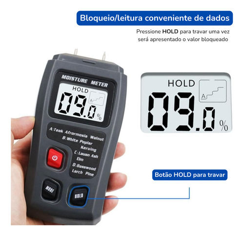 Medidor De Umidade Madeira 2 Pinos Display Lcd Digital