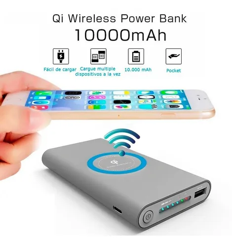 Qi Cargador Inalambrico Power Bank 10.000mah Usbc Micro Usb