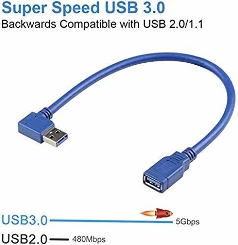 Cable De Extensión Usb 3.0, 1 Pie, Paquete De 2, 90 Grados A