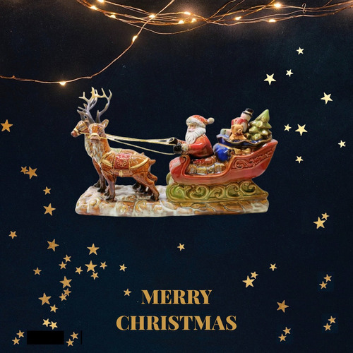 Figura Santa Claus Con Trineo De Regalos Porcelana Navidad