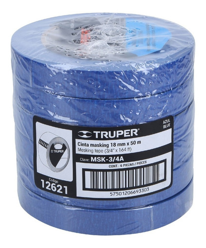 5 Masking Tape Azul 3/4 50 Pintar Enmascarillar Truper 12621