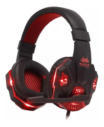 Imagem 1 de 2 de Fone de ouvido over-ear gamer Knup KP-397 preto e vermelho