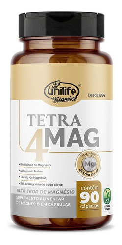 Magnésio Malato Taurato 260mg Unilife Tetra 4 Mag (90 C)