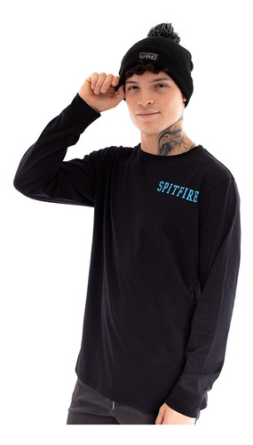 Polera Manga Larga Hombre Spitfire Ride The Fire Negro