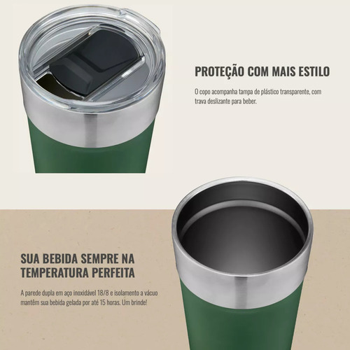 Kit 2 Copos Térmicos Verde Com Tampa Verde 600ml Coleman