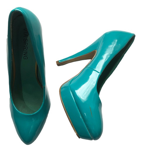 Zapatos Tacón Color Turquesa Con Plataforma Espectaculares