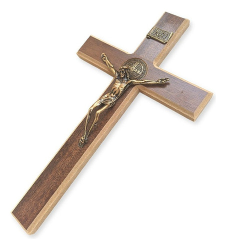 Crucifixo Grande Cruz De São Bento De Porta E Parede 31cm Cor Marrom