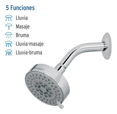 Regadera 5 Funciones Acabado Cromo Con Brazo De Pared
