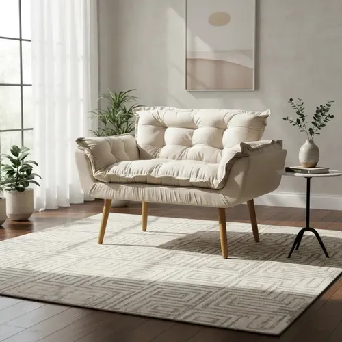 Namoradeira Sofá 2 Lugares Para Sala Recepção Manicure Consultório Escritório Alice Tecido Suede Bege