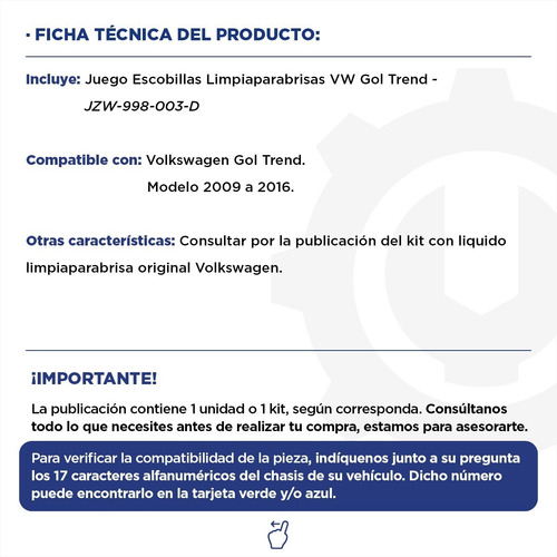 Imagen 2 de 9 de Juego De Escobillas Limpiaparabrisas Vw Gol Trend Original