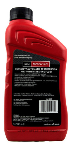 Imagen 2 de 3 de Aceite Caja Automática Atf Mercon V Ford Motorcraft 946 Ml