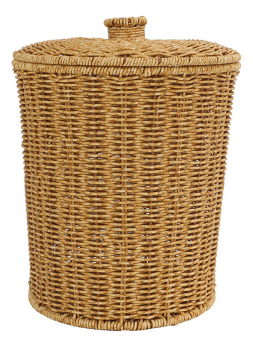 Lixeira Com Tampa Redonda 10l Textura Rattan - Oikos Cor Marrom-claro