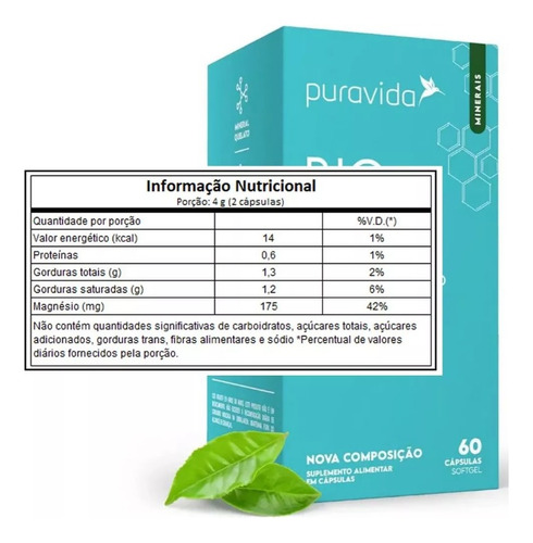 Bio Magnesio + Saude Óssea + Saude Do Coraçao Pura Vida 60caps-pura