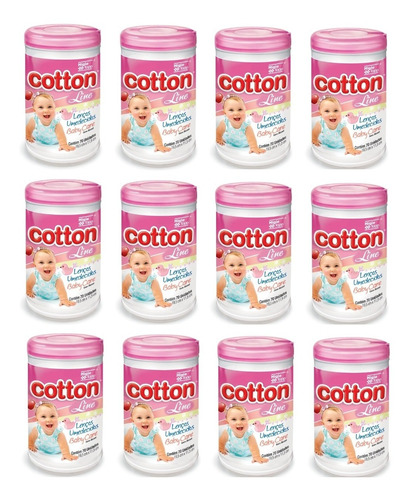 Lenços Umedecidos Cotton Line Girl 12 Potes Com 70 Unid