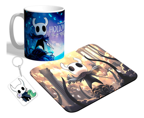 Set Tazón Hollow Knight + Mouse Pad Y Llavero Videojuego 