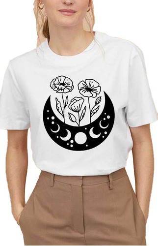 Remera Dama Mujer Gatos Lunas Flores Estrellas Hongos Cat 13