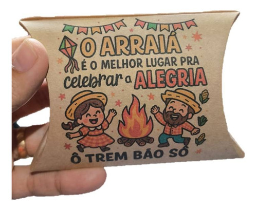 50 Embalagem Doce Festa Junina Caixinha Kraft Arraiá Caipira