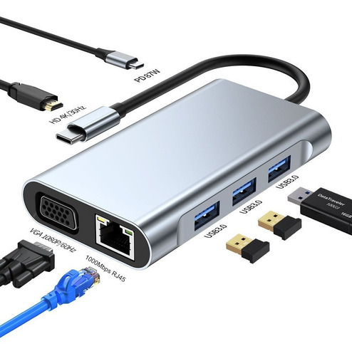 Hub Adaptador Usb C A 3 Usb Red Vga Hdmi Tipo C Mac iPad Cel