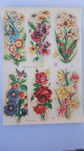 Sticker Calcomania Antiguos : Flores Varias / Raro Unico (Usado)