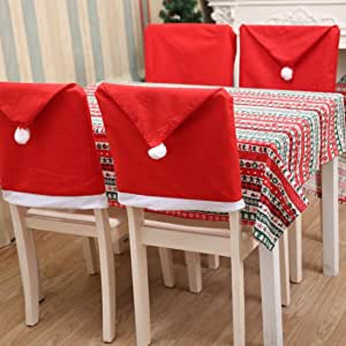 Imagen 7 de 7 de Fundas Navideñas Decorativas P/6 Sillas Tipo Gorra Papá Noel