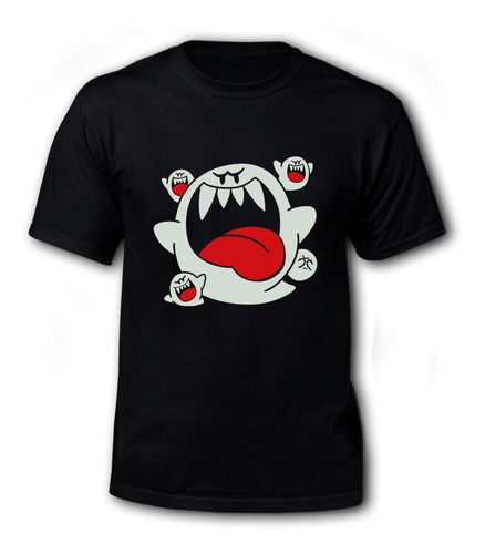 Polera Negra Hombre - Boos Mario Bros Fosforescente Gamer