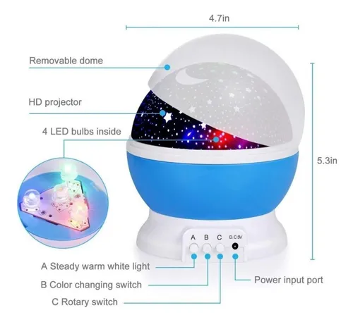 Lámpara Veladora Proyector De Estrellas 4 Modos De Luz Tcweb