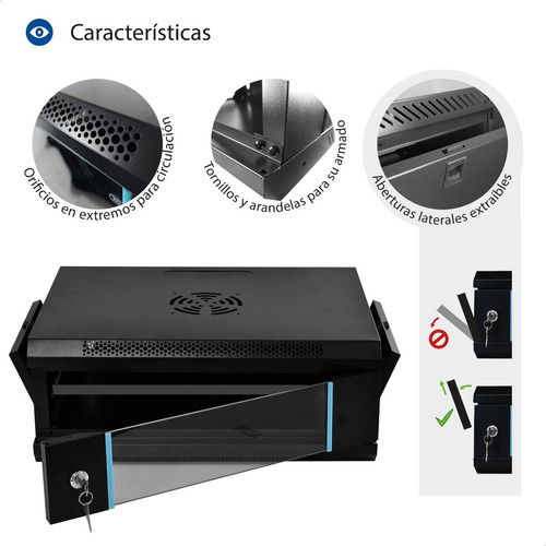 Imagen 3 de 7 de Rack Mural 4 Unidades Minirack Switch Para Pared + Bandeja