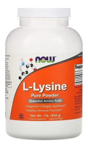 Now L-lysine Aminoacido Esencial 454 Gr
