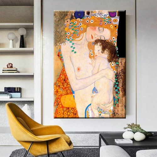 Cuadro Klimt Mother & Baby Hijo 70 X 50 Impreso Canvas 