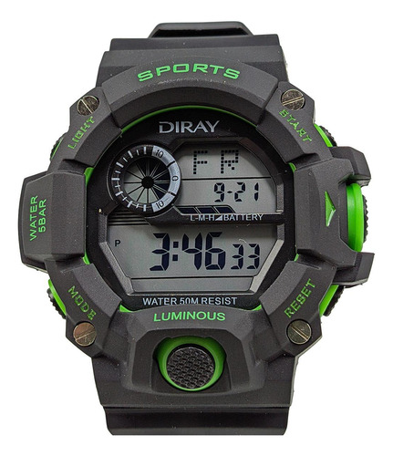 Relógio Pulso Esportivo 5atm Diray Digital Preto/verde