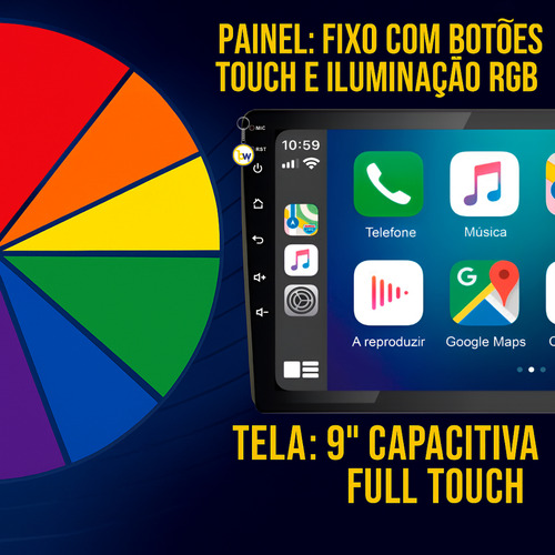 Central Multimídia Slim Mp5 9 Pol Bluetooth Carplay Premium