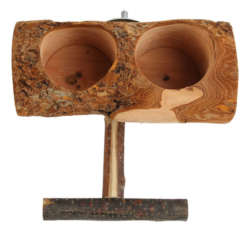 Comedero De Madera Con Forma De Jaula Natural, Doble Cuenco,