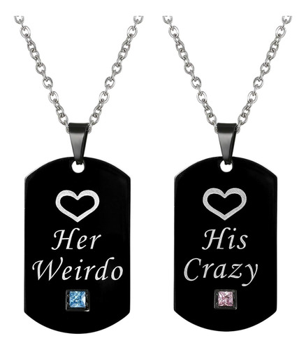 Cupimatch 2 Uds Cz His And Her Love Heart Dog Tag Colgante A