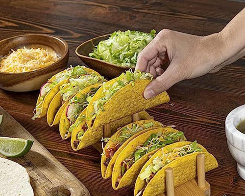Bandeja Porta Tacos Mexicanos Soporte Madera Tabla Marrón Claro