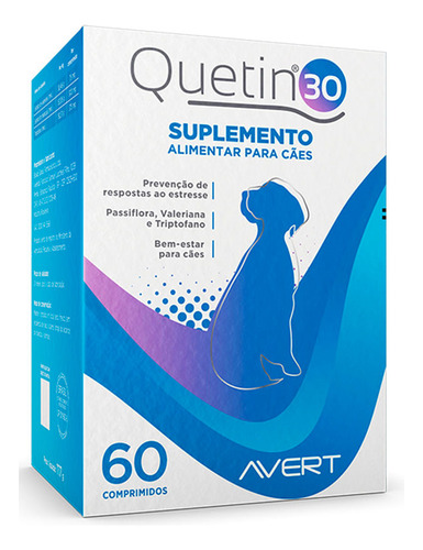 Quetin 30 Suplemento Calmante Para Cães Avert 60 Comprimidos