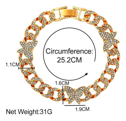 Accesorios Gold Personality Full Diamond Butterfly Cuban