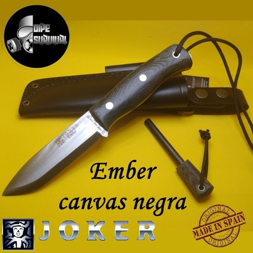 Cuchillo Bushcraft Español Joker Ember Micarta Canvas Negra