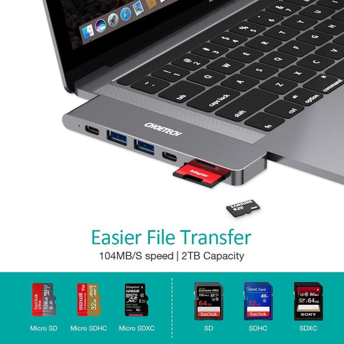 Imagen 4 de 10 de Adaptador 2 Usb-c - 2 Port Usb 3.0 + C + Hdmi + Sd + Pd Mac