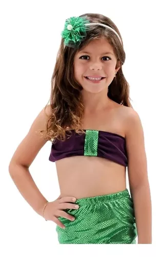 Fantasia Pequena Sereia Ariel Cauda Sereia Top Saia Infantil