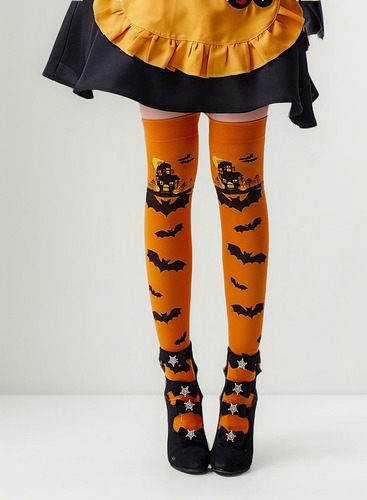 Calcetines Naranja Murciélago Halloween Medias Disfraces